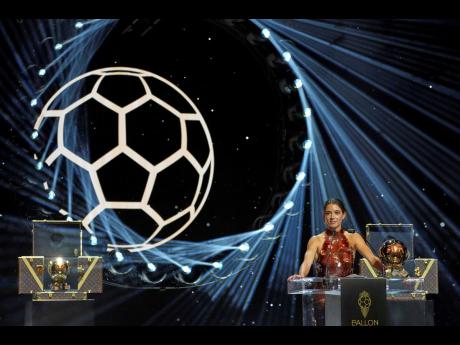 Barcelona's Aitana Bonmatí receives the 2025 Women's Ballon d'Or during the 69th Ballon d'Or awards ceremony at the Theatre du Chatelet in Paris, yesterday.