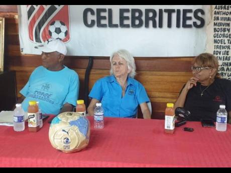 Credit: Contributed From left: Clive ‘Busy Campbell, organiser of the Bell-Ziadie Memorial football matches; Violence Prevention Alliance chairman and president, Elizabeth Ward; and Lorna Bell, widow of Winthorpe ‘Jackie’ Bell; at the 2025 Bell-Ziadie launch at Football Factory.