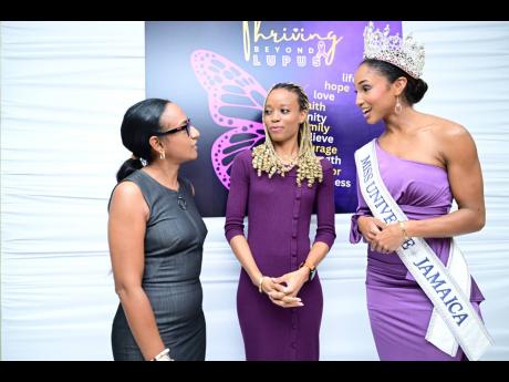 Credit: Contributed Chief Executive Officer of CKM Healing Consultancy, Chantaeu Munroe (centre), shares a light moment with Miss Universe Jamaica 2025, Dr Gabrielle Henry (right), and Lupus Foundation of Jamaica Board Member, Nuncia Meghoo (left), during the launch of Lupus Month on October 1 at the National Volunteer Centre, Camp Road, St Andrew.