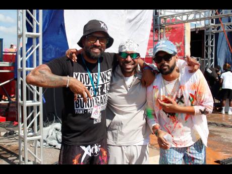 Pierre Goubault (left), CEO of Xodus Carnival, chills with soca artiste GBM NUtron (centre) and DJ Dre from Nocturnal Sound in Miami.Pierre Goubault (left), CEO of Xodus Carnival, chills with soca artiste GBM NUtron (centre) and DJ Dre from Nocturnal Sound in Miami.