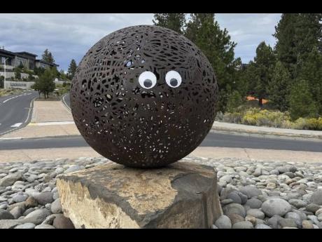 Credit: AP This image provided by the City of Bend, Oregon, shows a pair of googly eyes placed on a public art sculpture in Bend, Oregon.