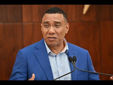 Credit: Rudolph Brown Prime Minister Dr Andrew Holness speaking at a special media briefing at Jamaica House in St Andrew on Friday, October 24.
