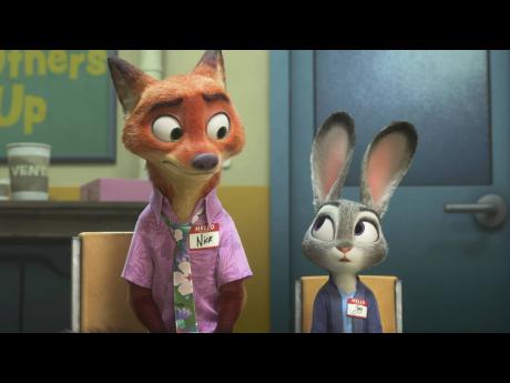 Credit: Uncredited This image released by Disney shows Nick Wilde, voiced by Jason Bateman (left) and Judy Hopps, voiced by Ginnifer Goodwin, in a scene from “Zootopia 2”.