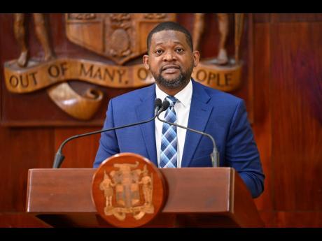 Credit: DONALD DELAHAYE Director General, Office of Disaster Preparedness and Emergency Management (ODPEM), Commander Alvin Gayle, addresses Wednesday’s (December 3) post-Cabinet press briefing on Hurricane Melissa recovery at Jamaica House.