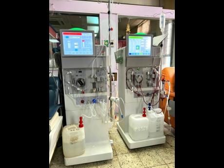 Dialysis machines used to filter waste and excess fluid from the blood of patients with kidney failure.