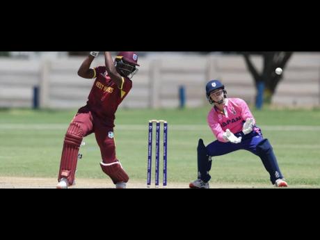 Shamar Apple of the West Indies Under-19 team bats during a warm-up game versus Japan.