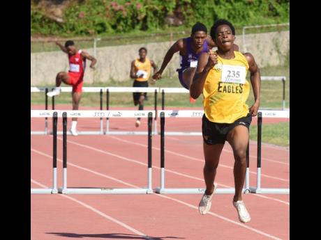 Demarco Bennett of Excelsior High School winning heat two of the Class One boys’ 400 metres hurdles at last year’s Douglas Forrest Invitational meet at Stadium East.