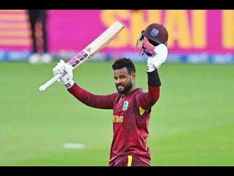 Credit: AP West Indies batsman Shai Hope celebrates scoring a century during the second One Day International cricket match against New Zealand in Napier, New Zealand on Wednesday, November 19, 2025.