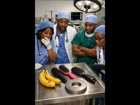 Patients are showing up to emergency rooms with foreign objects, such as scissors, plantains and hairbrushes trapped in intimate areas. 