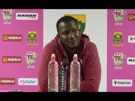Credit: Contributed West Indies head coach Daren Sammy speaking during the post-match press conference following Saturday’s match against South Africa.