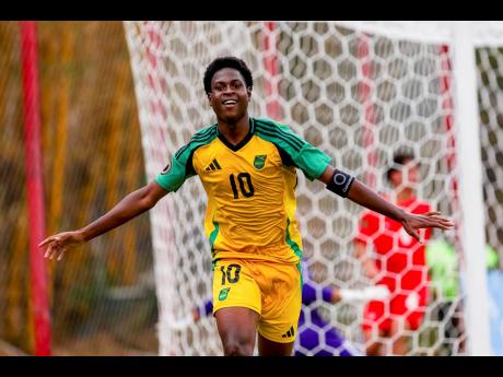 Credit: Courtesy of Concacaf Jamaica under-17’s Jahmarie Nolan celebrates scoring the opening goal in the Conacaf football qualifier against Canada at the Costa Rica Football Federation field in Costa Rica on Wednesday.