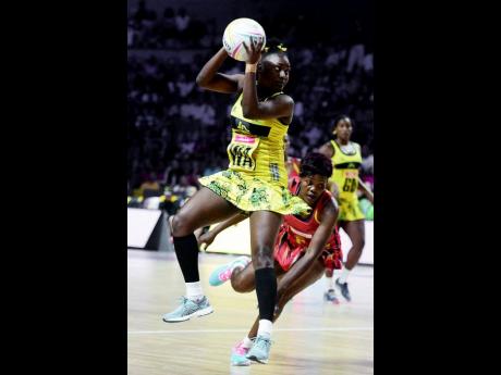 Jamaica wing attack Khadijah Williams (left) in action.