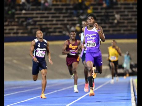 Tahj Marques White of Kingston College anchors the 4x400m relay team to victory in the final event of the Gibson McCook Relays 2025 held at the National Stadium on Saturday, February 22.