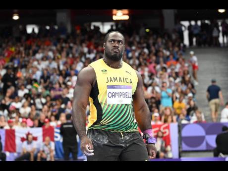 Rajindra Campbell of Jamaica competing in the men’s shot put final at the Stade de France in Paris, France, on Saturday, August 3, 2024. Campbell mined bronze in the event with a throw of 22.15m.