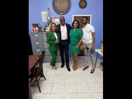 From left to right: Fusion reggae artiste Stacey Mirander; David Wilson, principal of Clarendon College, Dr Melissa Marballie, head of Florida-based medical facility The Family Wound Care; and medical doctor Dr Joseph Wilson. They were all attendees at an Easter Brunch in honour of the cohort of first form students at Clarendon College.