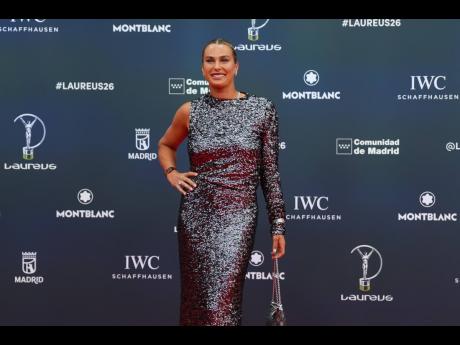 Aryna Sabalenka poses as she arrives for the 2026 Laureus World Sports Awards ceremony in Madrid, Spain, on Monday.