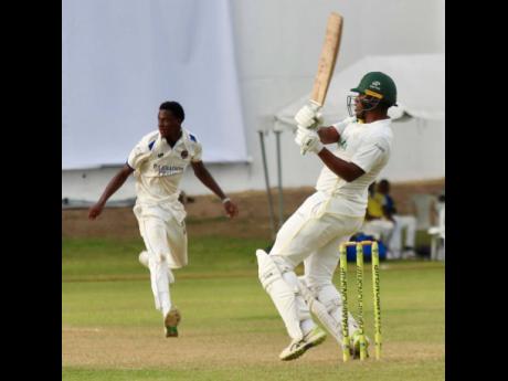 Jamaica Scorpions batsman Brad Barnes attempts to hook Barbados Pride pacer Johann Layne during the West Indies Championship cricket match at Sabina Park on Wednesday.