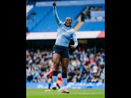 Manchester City’s Khadija Shaw celebrates scoring a goal