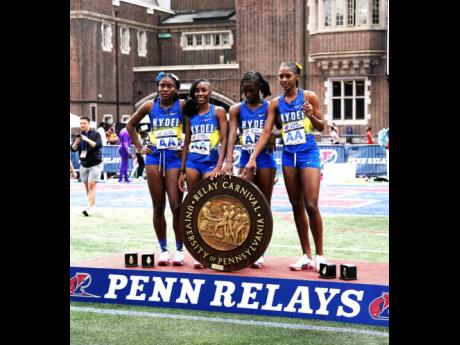 Members of the Hydel High team who won the Championship of America  4x400 metres at the Penn Relays in Philiadelphia. From left: Sashashunta Hemmings, Nastassia, Fletcher, Sashana Johnson and Aaliyah Mullings. 