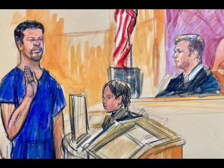 This courtroom sketch depicts Cole Tomas Allen (left), the California man arrested in the shooting incident at the correspondents dinner in Washington, seen appearing before Magistrate Judge Matthew J. Sharbaugh, in federal court, on Monday.
