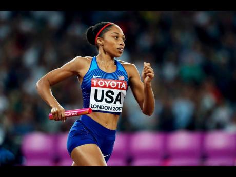 United States’ Allyson Felix competes in the women’s 4x400-metre final during the World Athletics Championships in London on August 13, 2017.