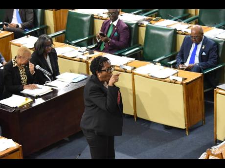An upset St Andrew South West Member of Parliament Dr Angela Brown Burke on her feet in Parliament as she confronted House Speaker Juliet Holness for not being allowed to speak. The sitting was held on December 8, 2025.