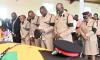 Members of the Jamaica Constabulary Force High Command join other mourners at the funeral service for Constable Christopher Condappa at Ranch Church of the Nazarene in Highgate, St Mary, on Saturday.